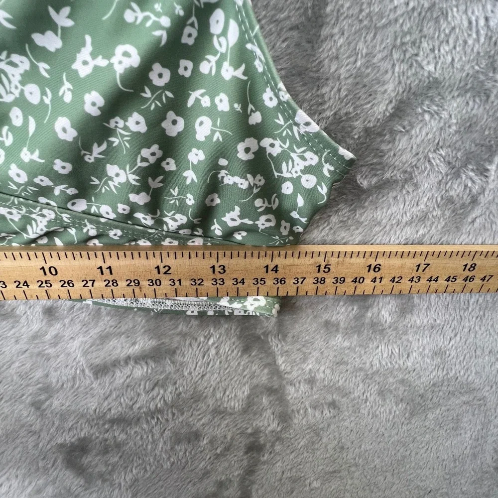 Sage Green Floral Ditsy High‎ Waisted Bikini Set V-Neck Twist Front Two-Piece